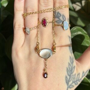 Abalone and garnet double dangle interchangeable necklace